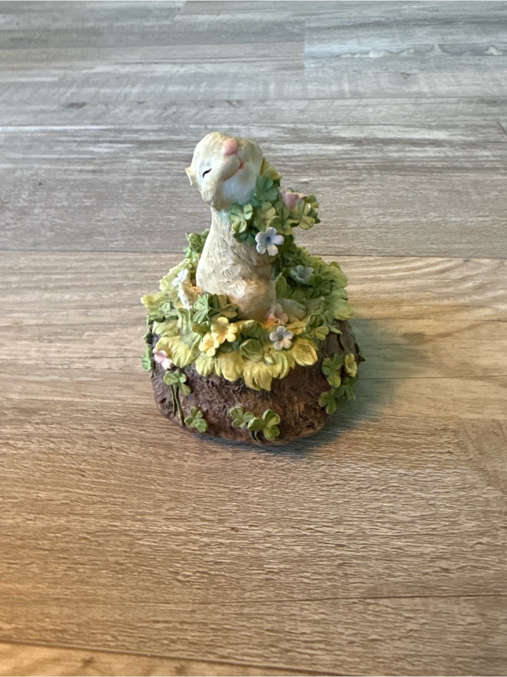 Floral Bunny Sculpture Figurine - Cream and Green Home Art
